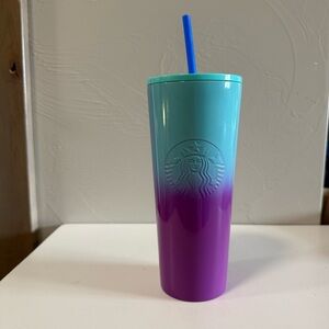 Starbucks Summer 2021 Purple Blue Ombré Stainless Steel 24oz Venti Tumbler Straw